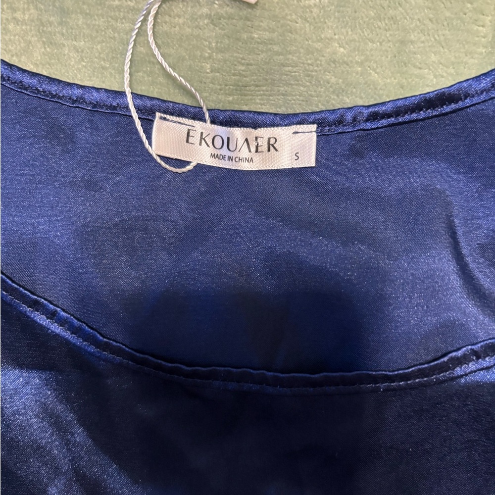 Satin Navy Blue Women's Blouse - S #7